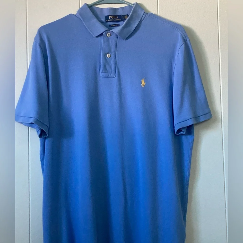 Ralph Lauren Men's Polo Shirt SZ L in sky Blue with Gold Logo 100%cotton